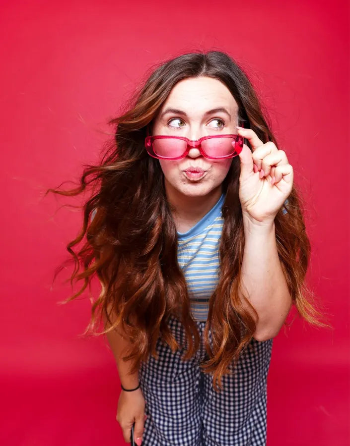 Laura in pink sunglasses